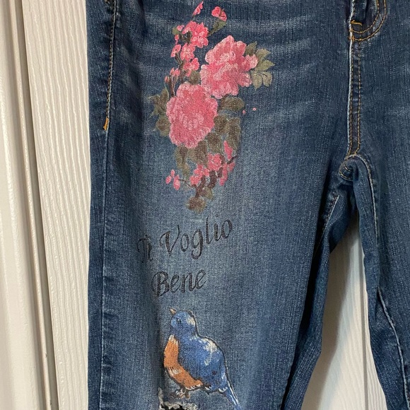 Torrid Ripped / Distressed Girlfriend Cropped Jeans with Tiger and Bird - Picture 4 of 6